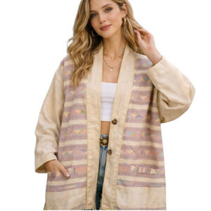Vintage Reversible Boho Kimono Jacket Fringe Patchwork Cotton L